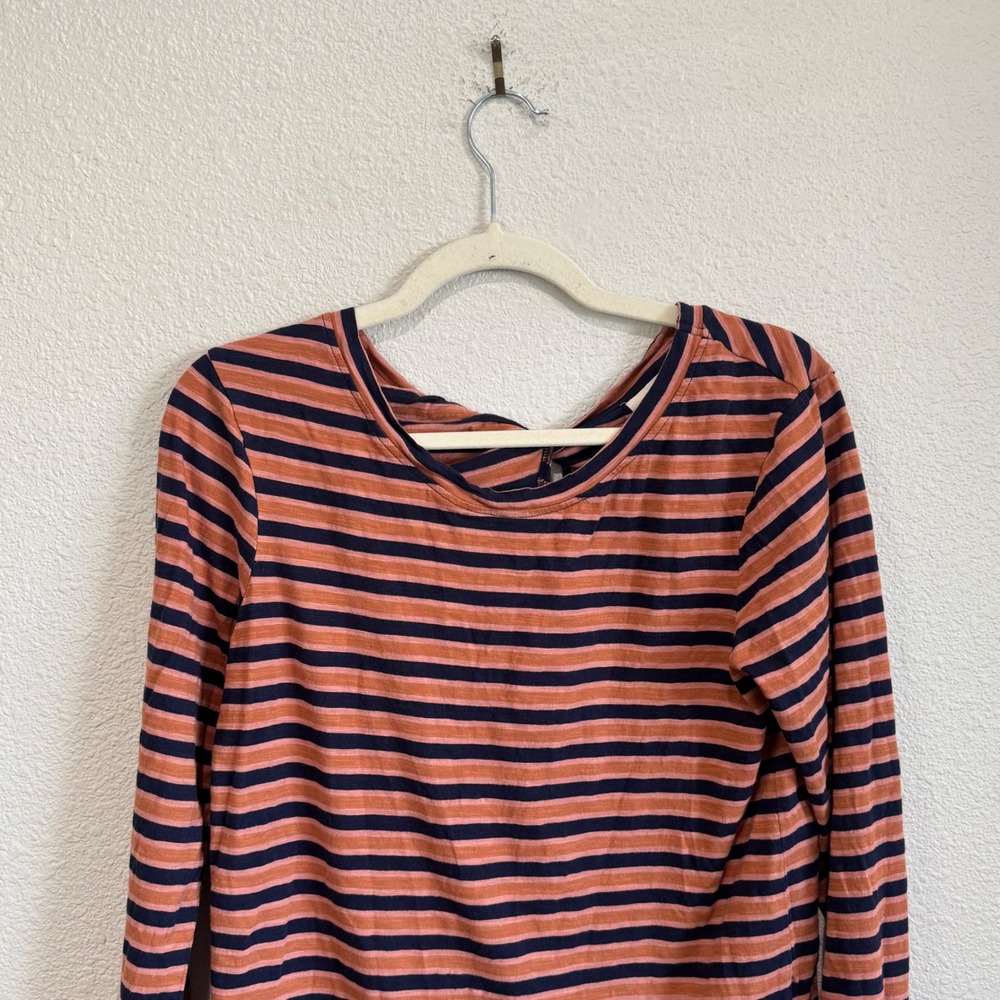 Pact Organic Cotton Striped Long Sleeve Twist Back Top Navy Orange Womens Medium - Picture 9 of 9